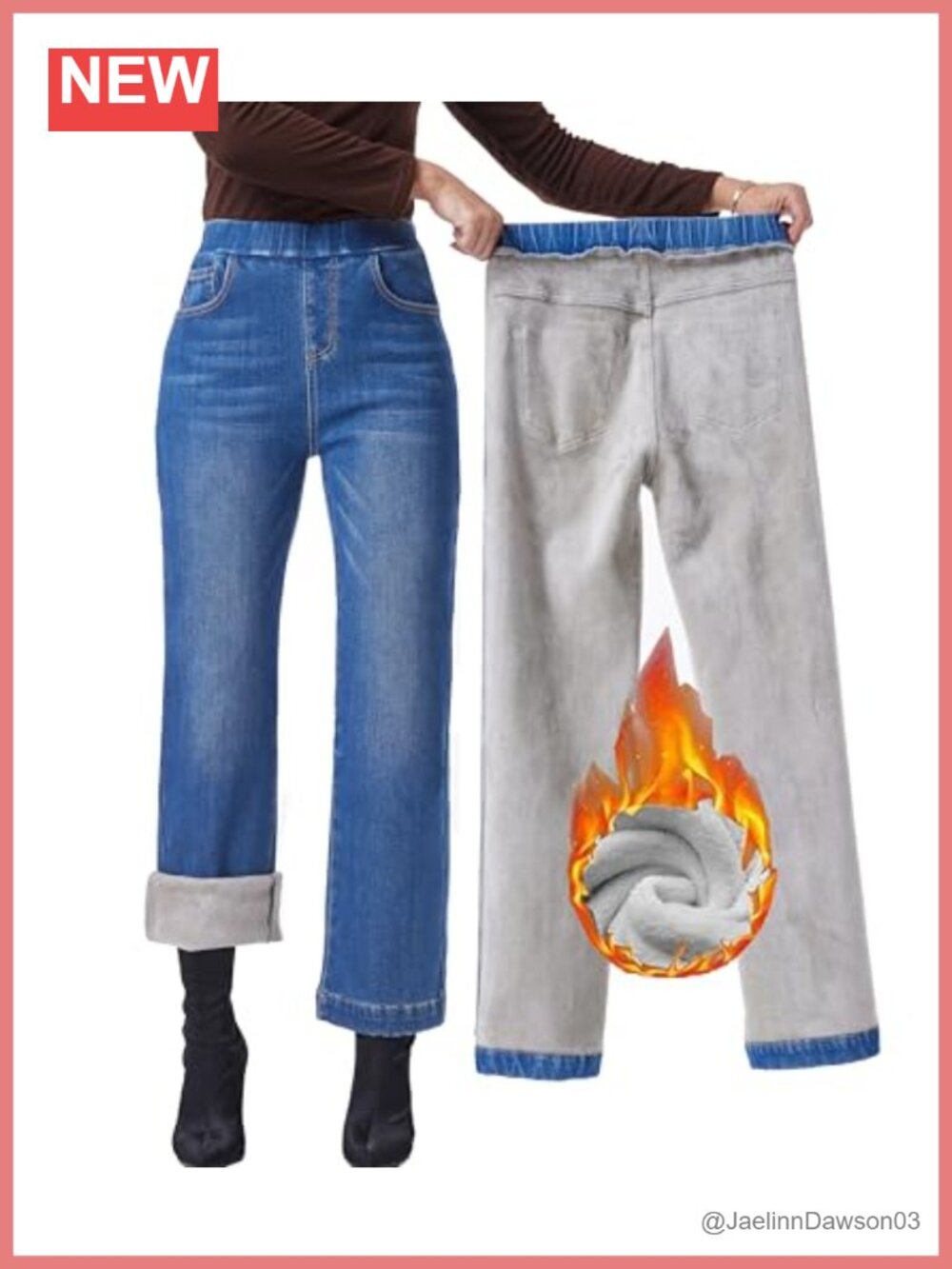 Fleece Lined Jeans High Waisted Wide Leg Flannel Lined Winter Thermal Jeans